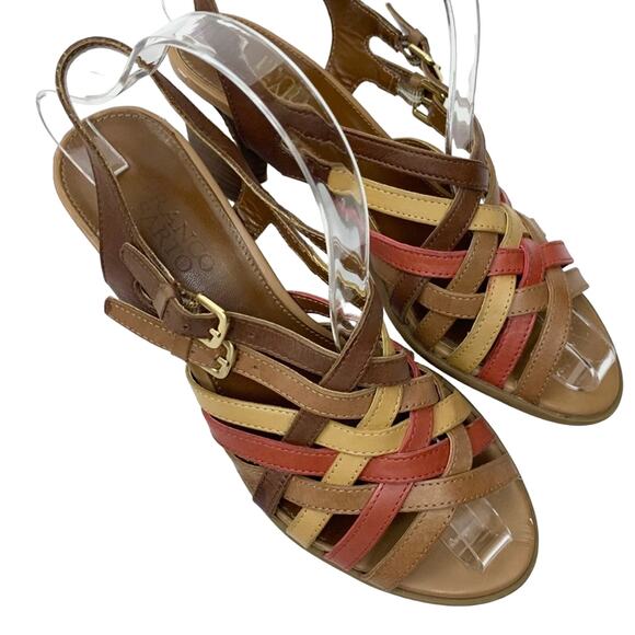 Franco Sarto Leather Beverly Tan Orange Block Heel Sandals Women's Size 7 - Picture 3 of 9